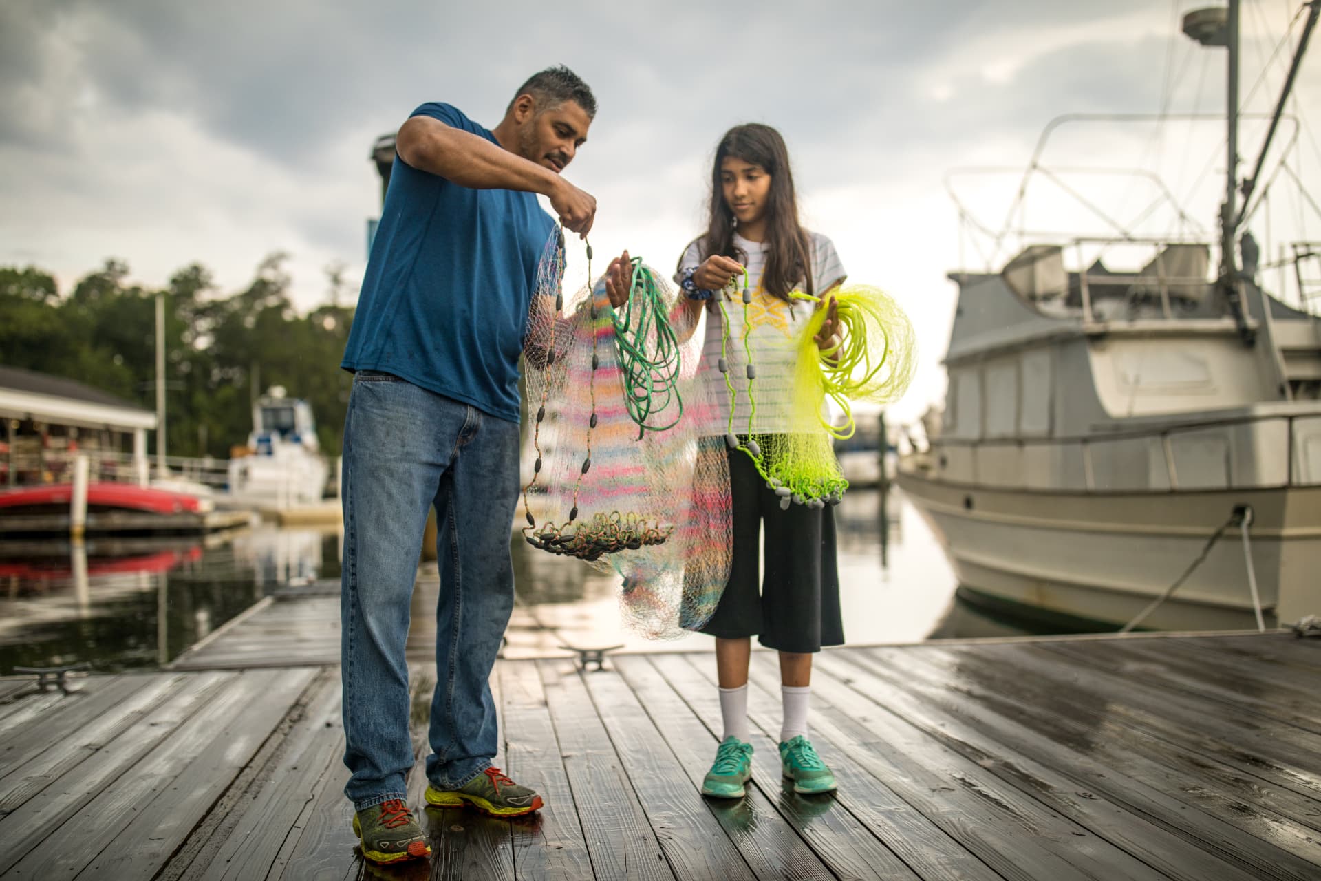 Commercial fishing nets on a working dock in Onslow County, North Carolina