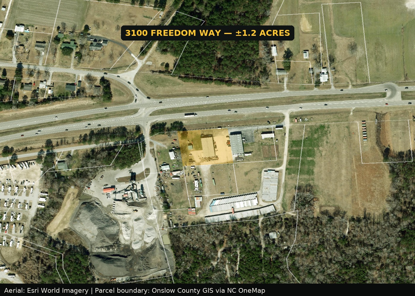 County GIS aerial map with the 3100 Freedom Way (Renewal Resources) property highlighted